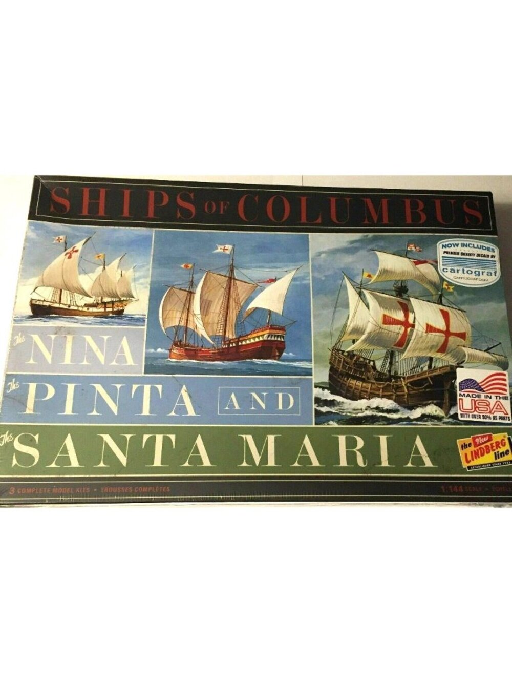MODEL Kit Lindberg Ships of Columbus Nina, Pinta Santa Maria Sails 1/144 LIN223